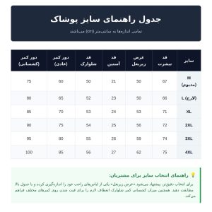 راهنمای سایز تیشرت شلوارک مردانه مدل پرچمی